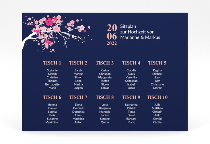 Sitzplan Poster Hochzeit "Sakura" 70 x 50 cm Poster
