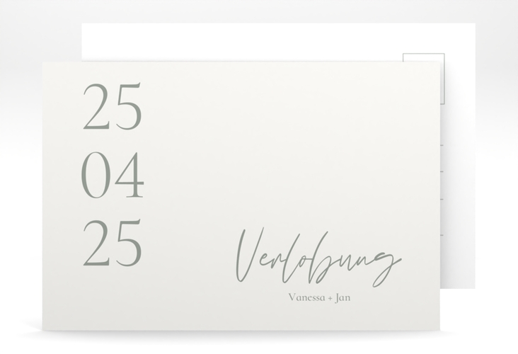 Verlobungskarte Hochzeit Day A6 Postkarte weiss mit Datum im minimalistischen Design