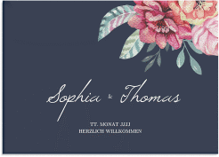 Klick: Details zu Willkommensschild Hochzeit "Blooming" anzeigen Willkommensschild Hochzeit Blooming 70 x 50 cm Leinwand blau