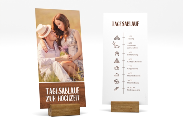 Tagesablauf Hochzeit Landliebe lange Karte hoch braun
