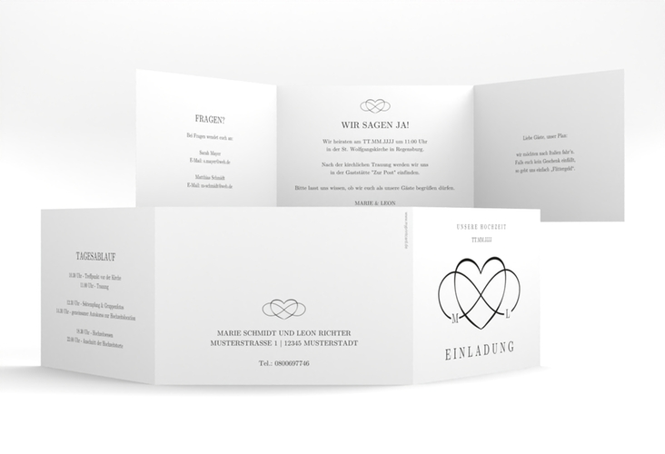 Hochzeitseinladung Infinity A6 Doppel-Klappkarte schwarz
