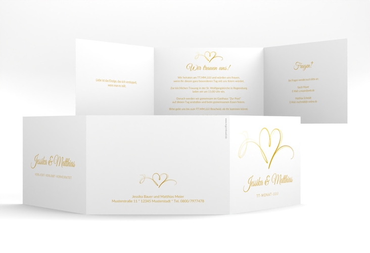 Hochzeitseinladung Envie A6 Doppel-Klappkarte gold hochglanz