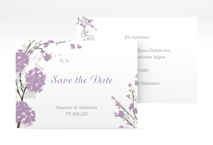 Save the Date-Visitenkarte Salerno Visitenkarte quer flieder hochglanz