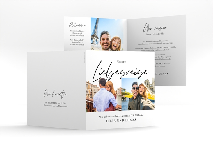Hochzeitseinladung Liebesreise quadr. Klappkarte bunt