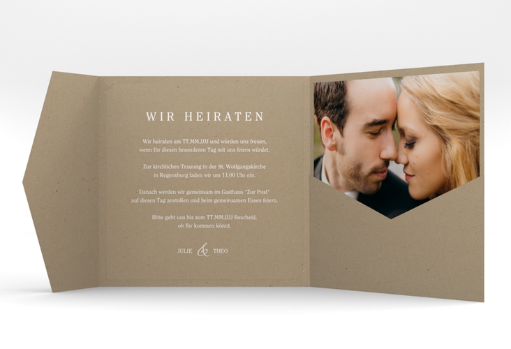 Hochzeitseinladung Mariage Pocketfold hochglanz mit Bogen aus weißer Spitze