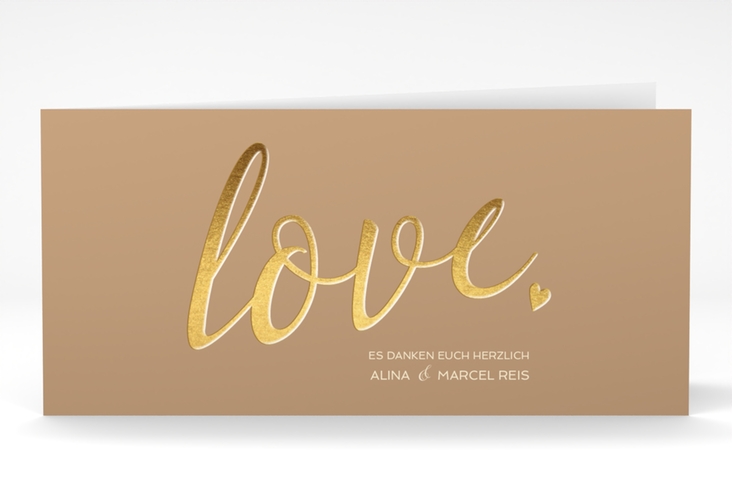 Danksagung Hochzeit Glam lange Klappkarte quer beige
