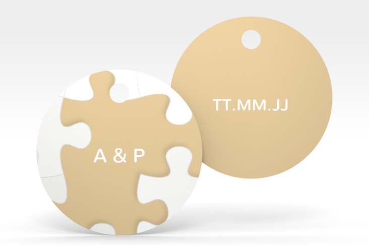 Geschenkanhänger Hochzeit Puzzle Geschenkanhänger, rund beige