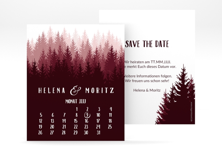 Save the Date-Kalenderblatt Forest Kalenderblatt-Karte rot