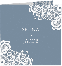 Klick: Details zu Hochzeitseinladung "Vintage" anzeigen Hochzeitseinladung Vintage quadr. Klappkarte blau mit floraler Spitze