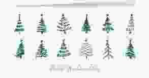 Geschäftliche Weihnachtskarte "Weihnachtshain" DIN lang Klappkarte weiss mit gezeichneten Tannenbäumen