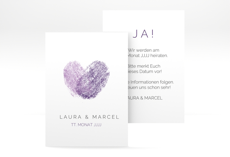 Save the Date-Visitenkarte Fingerprint Visitenkarte hoch lila schlicht mit Fingerabdruck-Motiv