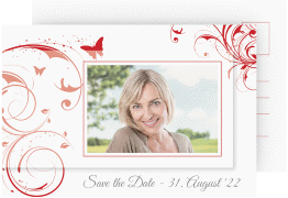 Save the Date-Postkarte Geburtstag Papillon A6 Postkarte rot