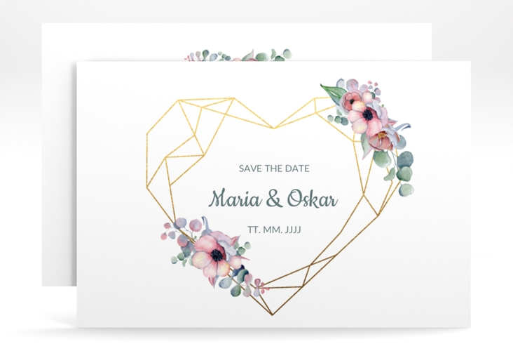 Save the Date-Karte Herzgold A6 Karte quer weiss