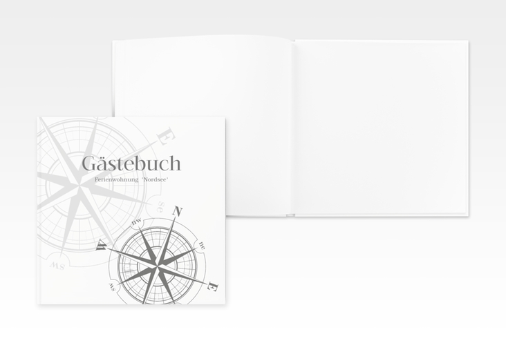 Gästebuch Creation Ferienwohnung Nordsee 20 x 20 cm, Hardcover grau mit Windrose