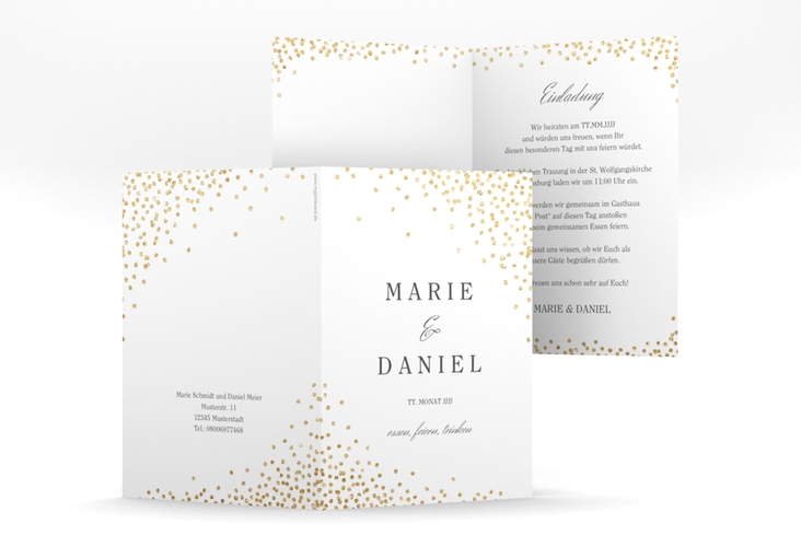 Einladungskarte Hochzeit Glitter A6 Klappkarte hoch weiss hochglanz