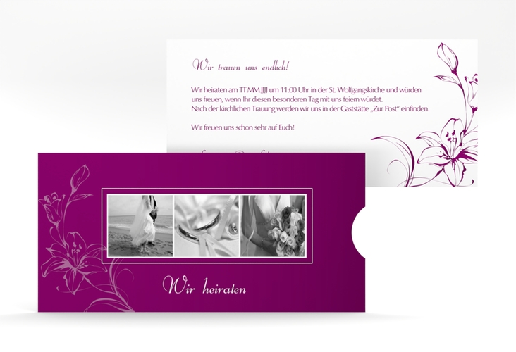 Hochzeitseinladung Lille Einsteckkarte pink hochglanz