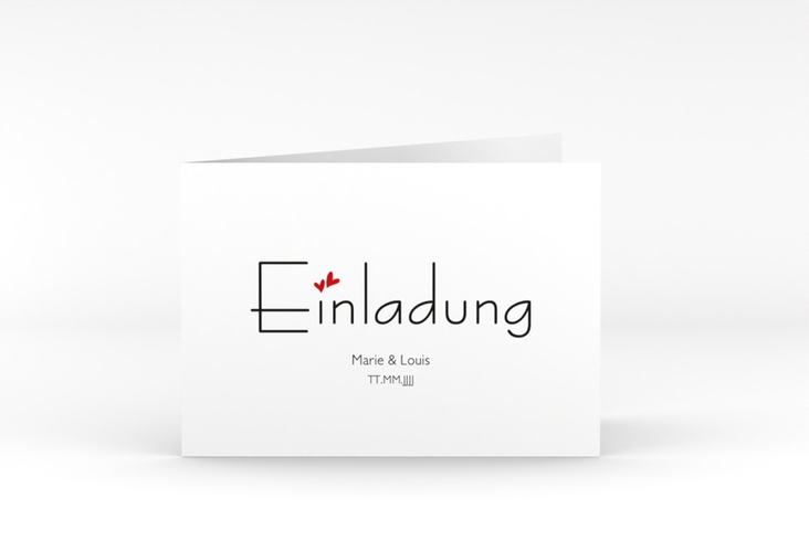Hochzeitseinladung Twohearts A6 Klappkarte quer hochglanz