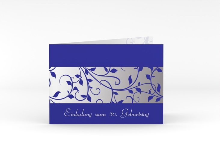 Einladung 80. Geburtstag Hermann/Hermine A6 Klappkarte quer blau