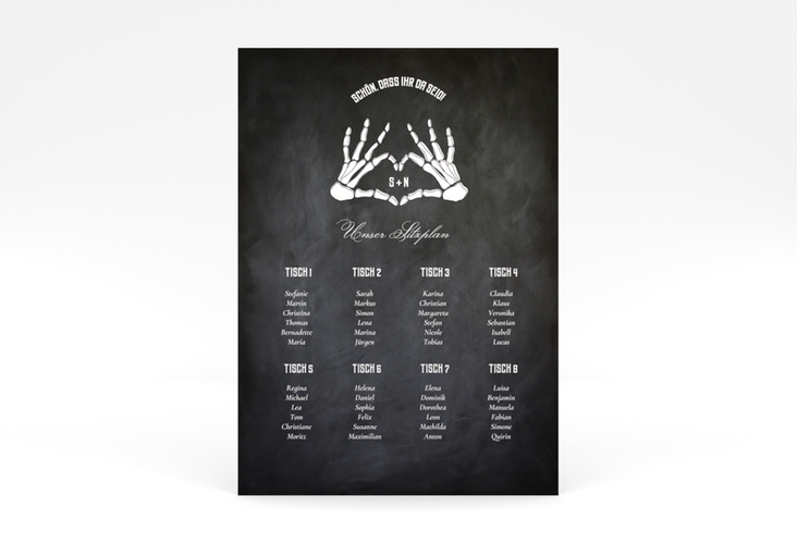 Sitzplan Poster Hochzeit Skeleton 50 x 70 cm Poster schwarz mit Skelett-Händen