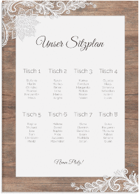 Klick: Details zu Sitzplan Leinwand Hochzeit "Spitze" anzeigen Sitzplan Leinwand Hochzeit "Spitze" 50 x 70 cm Leinwand braun