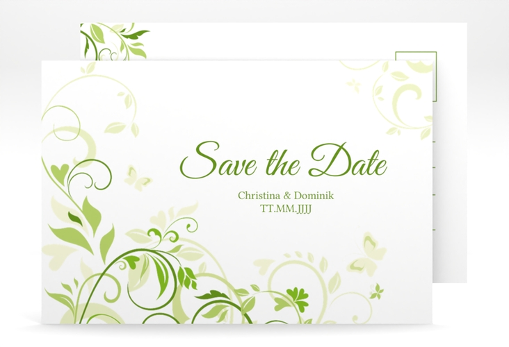 Save the Date-Postkarte Lilly A6 Postkarte gruen hochglanz