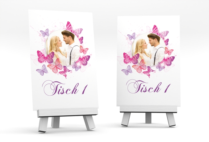 Tischnummer Hochzeit Schmetterlinge Tischaufsteller pink