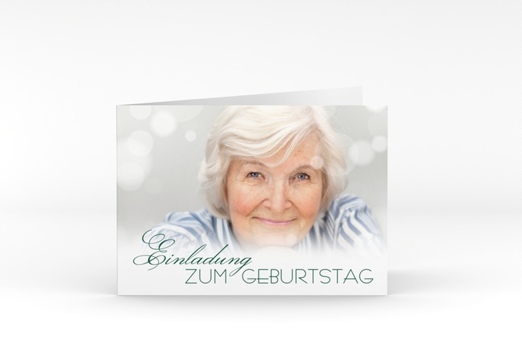 Einladung 80. Geburtstag Luminous A6 Klappkarte quer gruen
