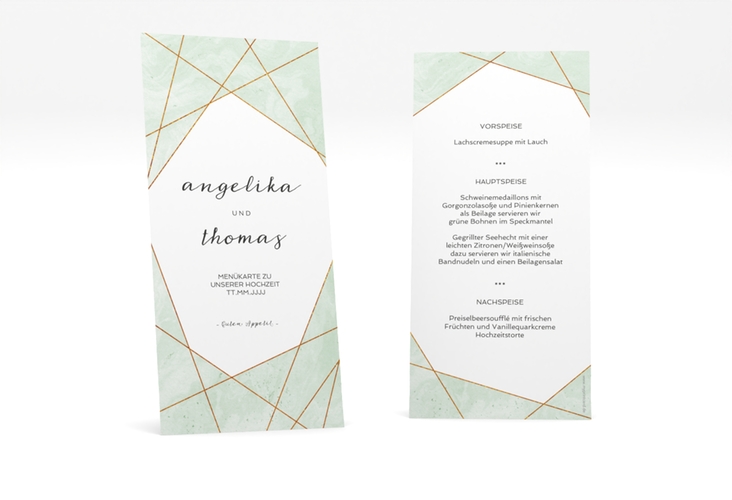 Menükarte Hochzeit Asymmetry lange Karte hoch gruen