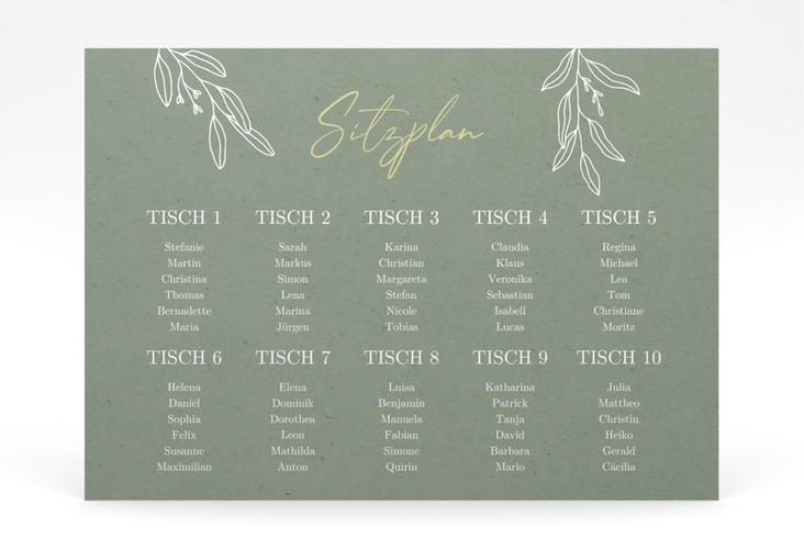 Sitzplan Poster Hochzeit Greendate 70 x 50 cm Poster gruen