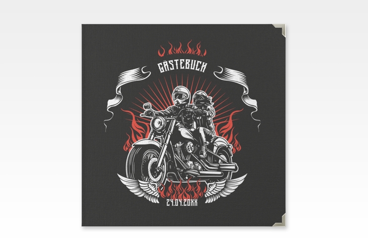 Gästebuch Selection Hochzeit Biker Leinen-Hardcover schwarz mit Rocker-Paar auf Motorrad