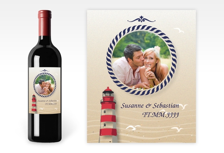 Weinflaschenetikett Hochzeit Sylt Etikett Weinflasche 4er Set mit Leuchtturm