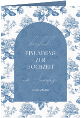 Einladungskarte Hochzeit Blue Floral A6 Klappkarte hoch blau mit blauem Blumenmuster auf weißem Grund
