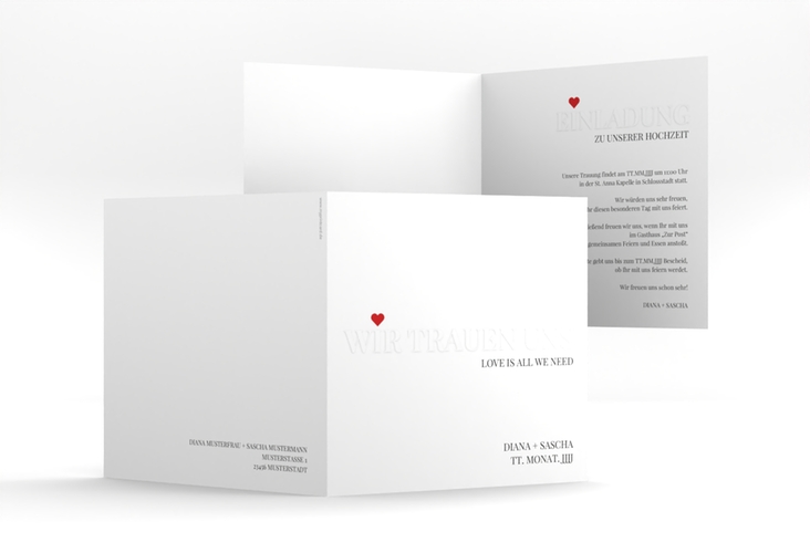 Hochzeitseinladung Embossing quadr. Klappkarte rot hochglanz