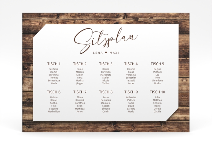 Sitzplan Poster Hochzeit Rustic 70 x 50 cm Poster