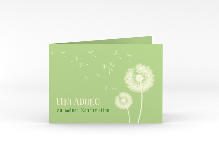 Einladungskarte Konfirmation Dandelion A6 Klappkarte quer gruen hochglanz