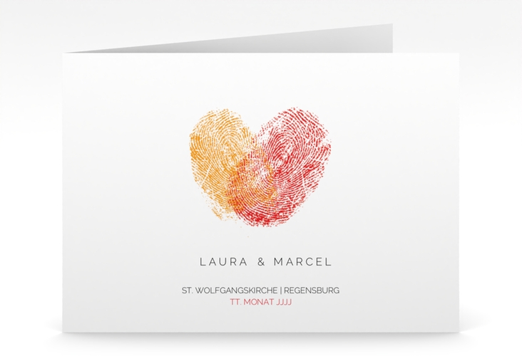 Hochzeitseinladung Fingerprint mittlere Klappkarte quer rot schlicht mit Fingerabdruck-Motiv