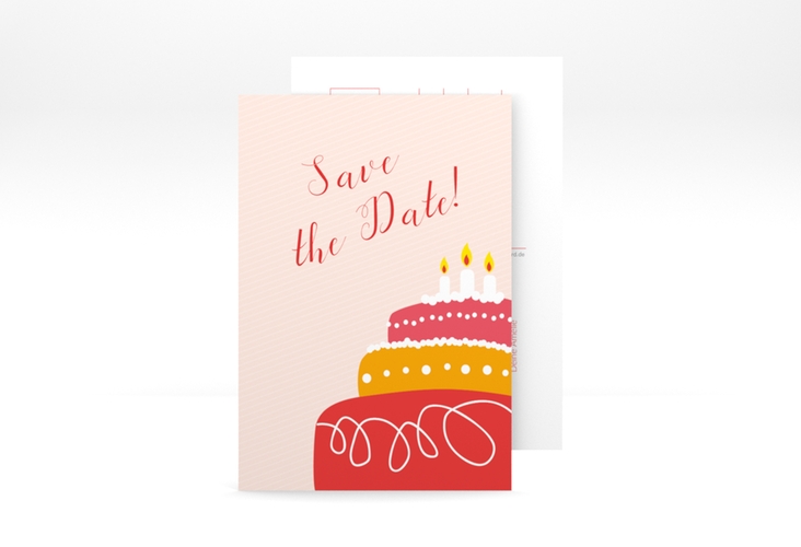 Save the Date-Postkarte Geburtstag Cake A6 Postkarte rot hochglanz