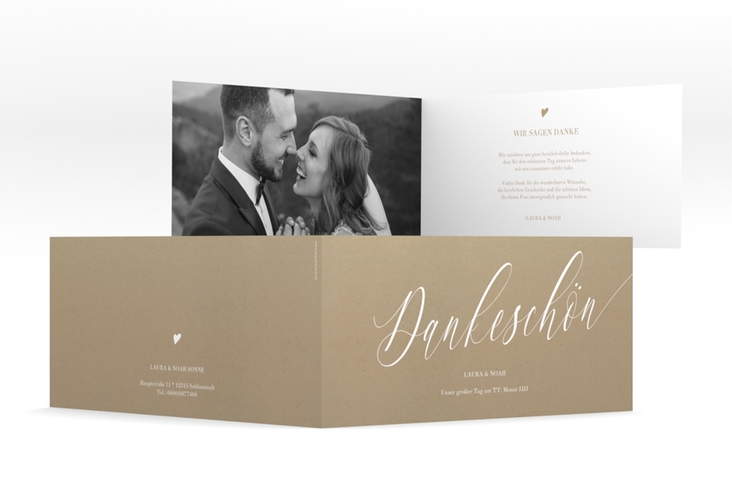 Danksagung Hochzeit Kalligrafie lange Klappkarte quer Kraftpapier hochglanz