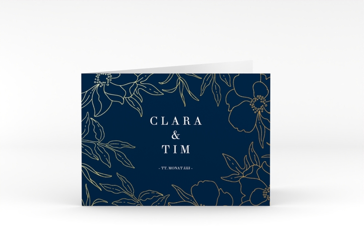 Hochzeitseinladung Contour A6 Klappkarte quer blau hochglanz