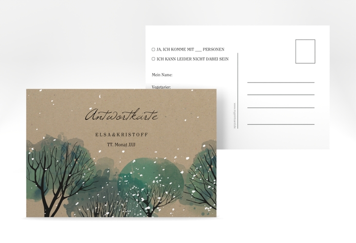 Antwortkarte Hochzeit Winterhochzeit A6 Postkarte Kraftpapier hochglanz