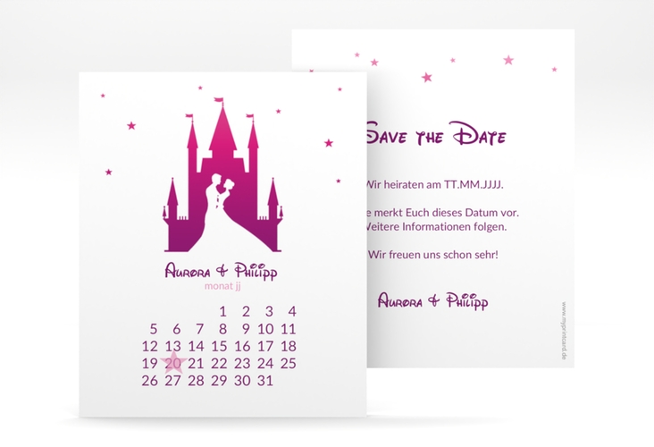 Save the Date-Kalenderblatt Castle Kalenderblatt-Karte pink hochglanz