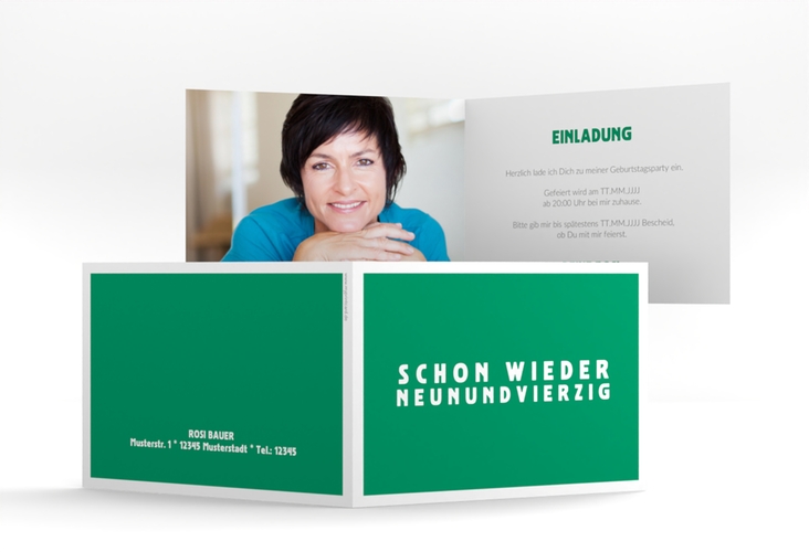 Einladung 50. Geburtstag Gag A6 Klappkarte quer gruen