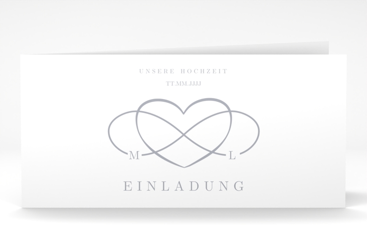 Hochzeitseinladung Infinity lange Klappkarte quer grau