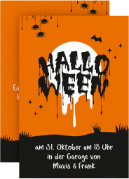 Party Einladung Happy Halloween A6 Karte hoch orange mit triefendem Schriftzug
