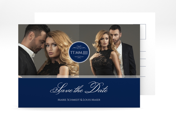 Save the Date-Postkarte Elegancy A6 Postkarte blau hochglanz
