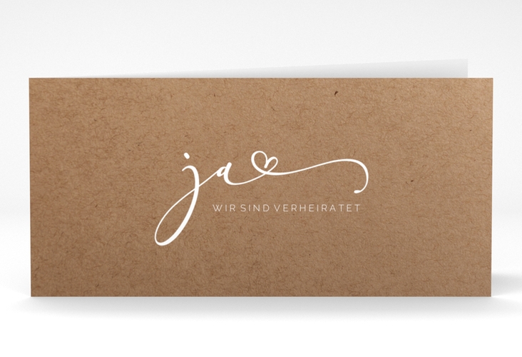 Danksagungskarte Hochzeit Jawort lange Klappkarte quer Kraftpapier hochglanz modern minimalistisch mit veredelter Aufschrift