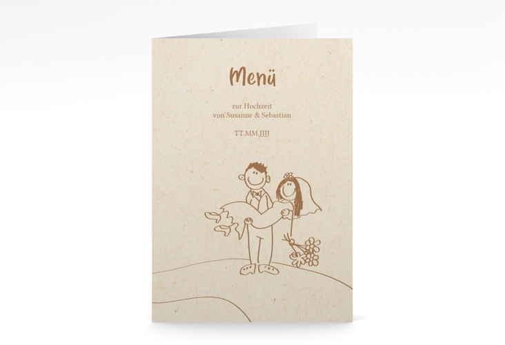Menükarte Hochzeit Pisa A5 Klappkarte hoch beige