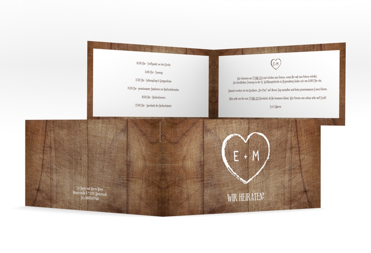 Hochzeitseinladung Wood lange Klappkarte quer