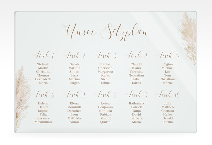 Sitzplan Acryl Hochzeit Pampasgras 60 x 40 cm Acryl beige