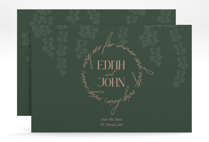 Save the Date-Karte Efeugrün A6 Karte quer im Fantasy-Elfen-Design mit Efeu